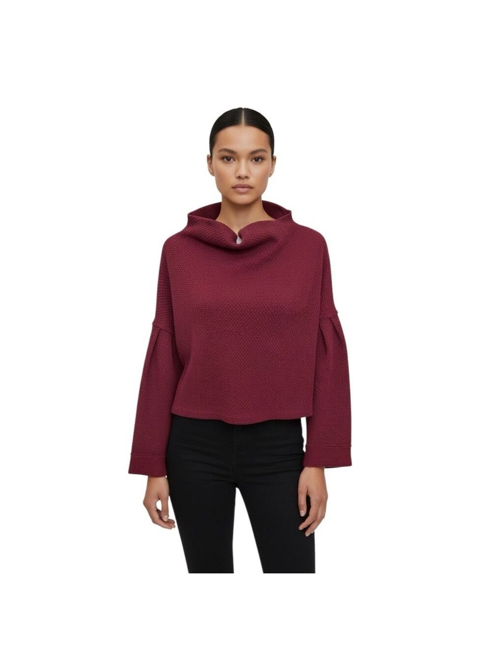 Free People We The Free Bunny Oversized Waffle Knit Pullover Burgundy Size XS